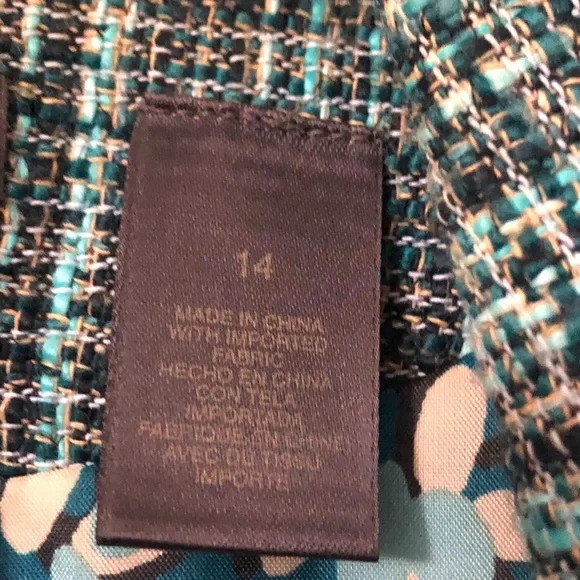 Liz Claiborne sz14 Green Black White Tweed with Small Fringe Blazer Gossip Girl - Picture 6 of 9